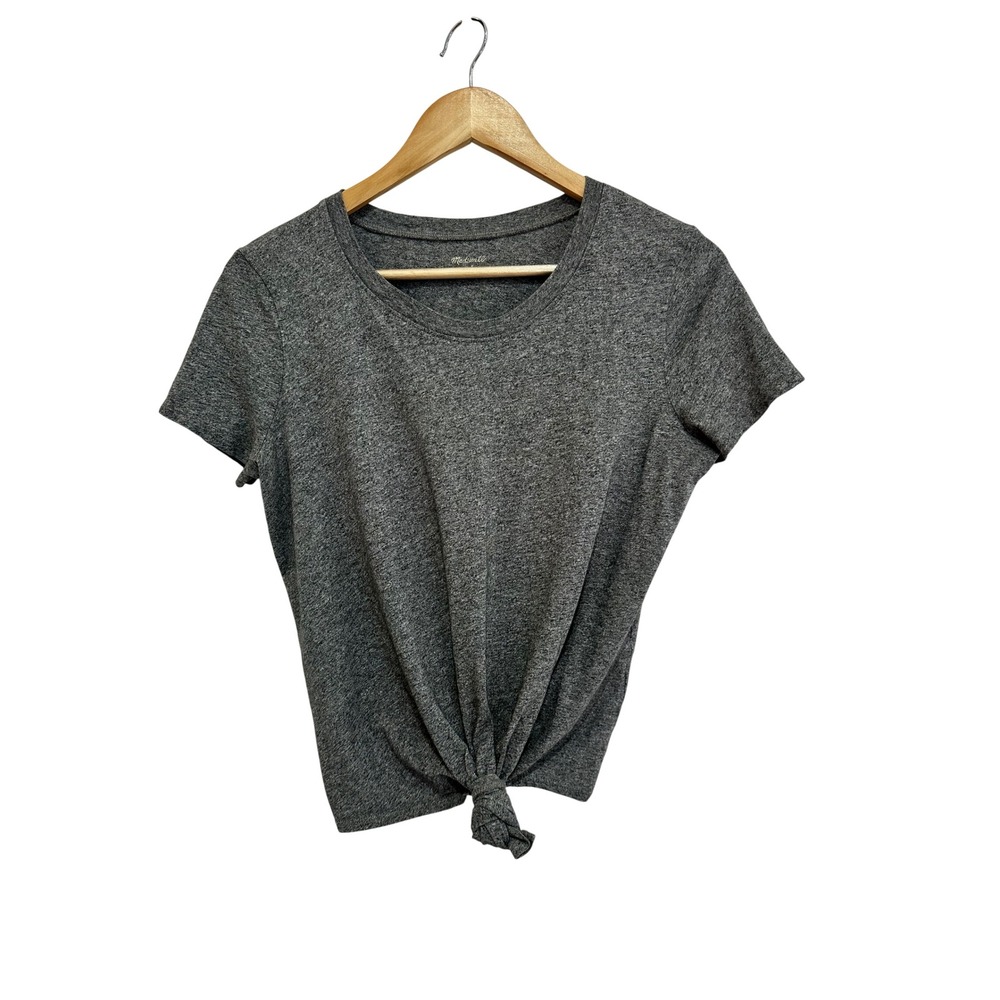 Madewell Knot Front T-Shirt Heather Gray Cotton Short Sleeve Tee Small